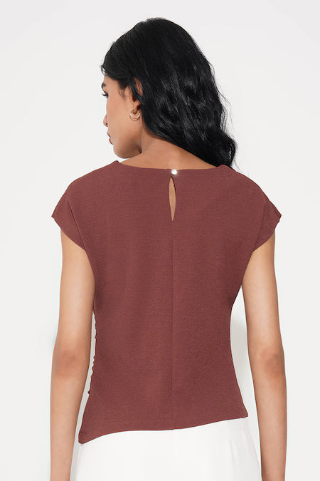 Brown Solid Gather Detail Dolman Sleeve Top