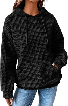 SHEWIN Womens Hoodies Casual Long Sleeve Drawstring Waffle Pullover Tops Loose Hooded Sweatshirt with Pocket