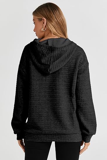 SHEWIN Womens Hoodies Casual Long Sleeve Drawstring Waffle Pullover Tops Loose Hooded Sweatshirt with Pocket